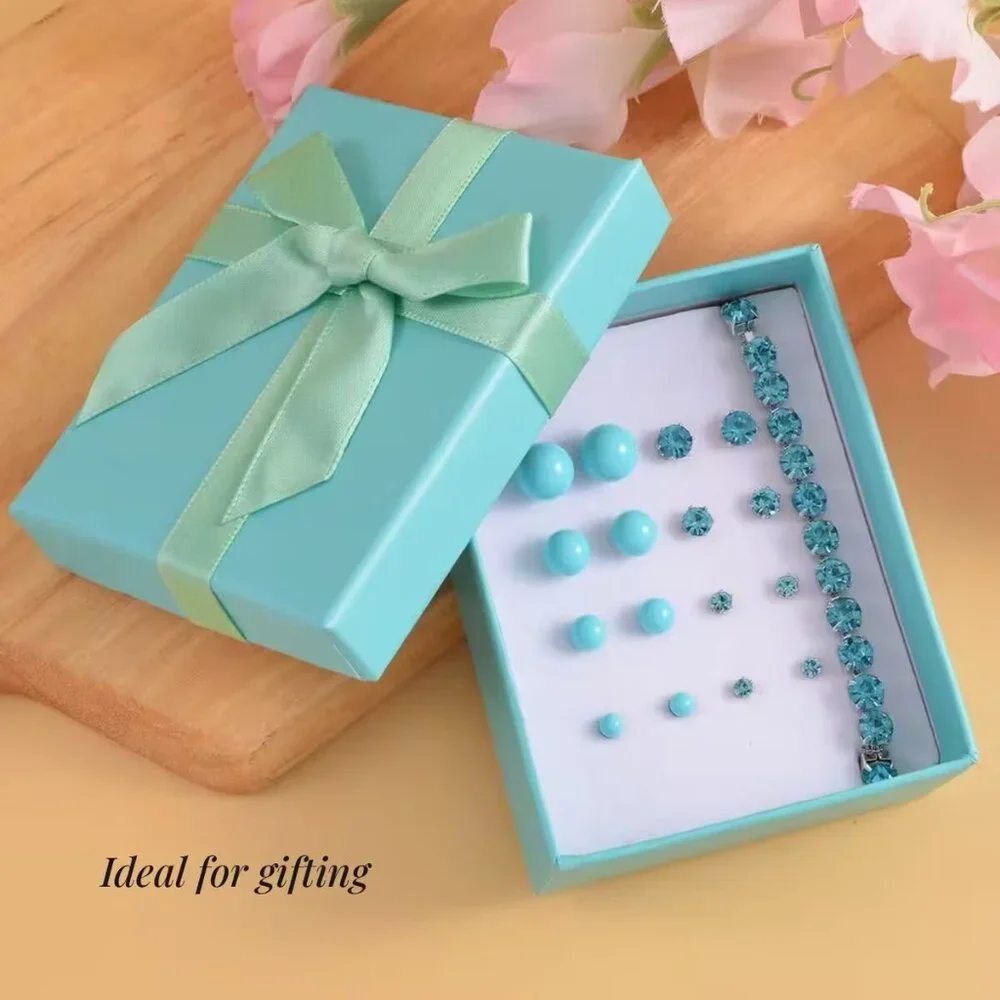 9 Pcs Jewelry Set of Earrings and 1 Bracelet in Blue Color